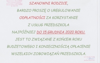 Zdjęcie do Płatności za usługi przedszkolne