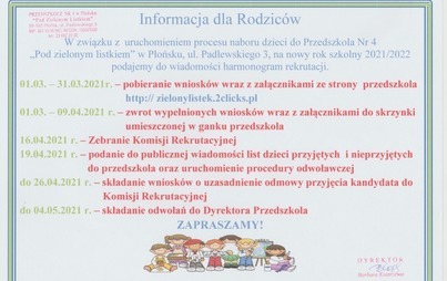 Zdjęcie do Informacja dla rodzic&oacute;w